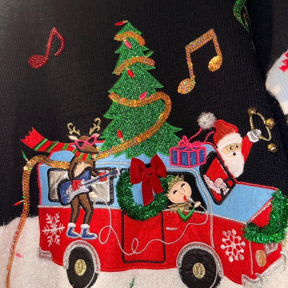 Festive Black Sweater with Christmas Design (fits like XL)